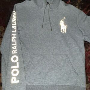 Polo Ralph Lauren Double-Knit Gold Reflective Big Pony Grey/Gold Pullover Hoodie